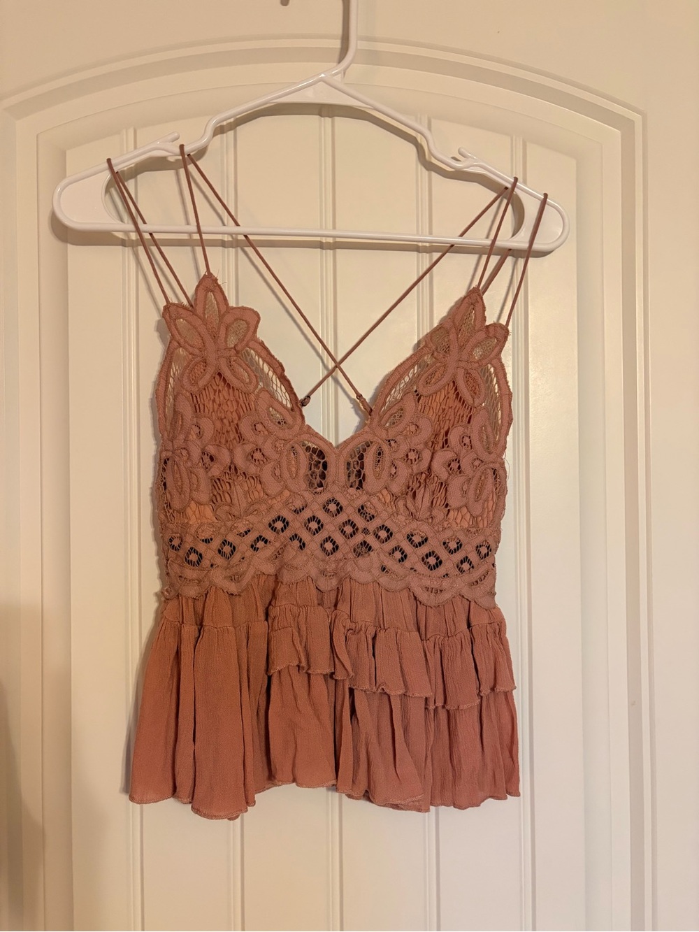 Free People Rose-Taupe Lace Ruffle Camisole